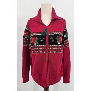 Heirloom Collectibles Christmas Collection Women's XL Red Zip-up Sweater